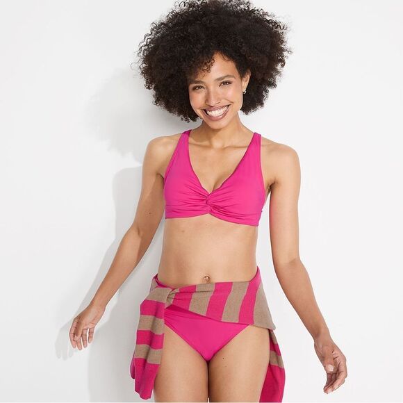 Land's End Twist Front Bikini top underwire adjustable straps Prism Pink Various - Picture 2 of 10